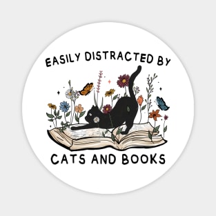 Easily Distracted By Cats And Books Magnet